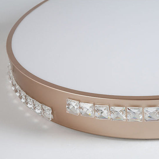 Led Bedroom Ceiling Light Fixture - Gold Flush Mount With Crystal Drum Shade (18/21.5) Warm/3 Color