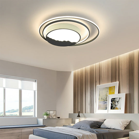 Contemporary Circle Ring LED Flush-Mount Light Fixture for Bedroom in Grey