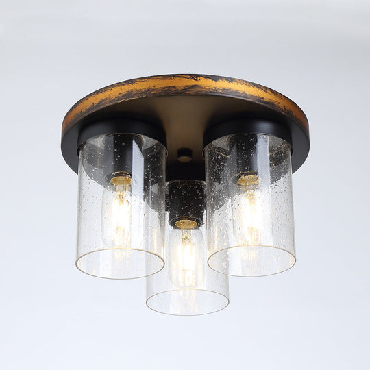 Rustic Clear Glass Ceiling Light with 3 Downward Cylindrical Bulbs - Flushmount