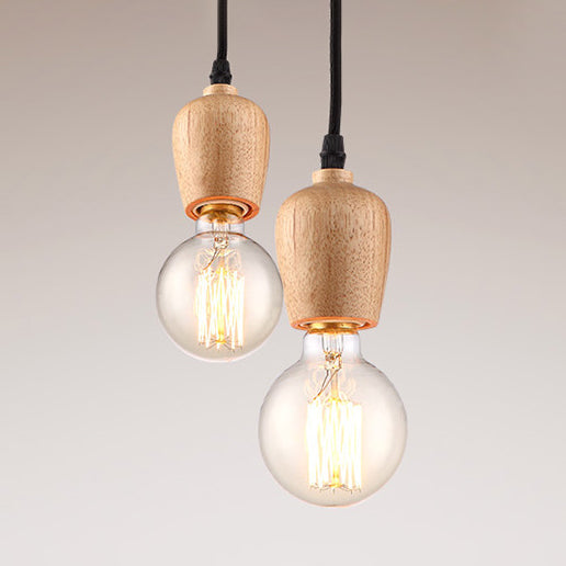 Suspension style loft avec capuchon en bois et cordon réglable, ampoule exposée - 1 tête, diamètre 2"/3"