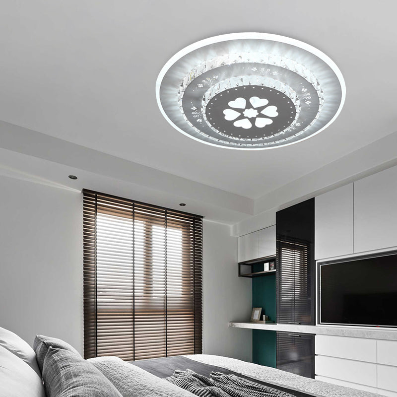 Modern Crystal Ceiling Mount LED Light Fixture for Bedroom - White, Loving Heart/Square/Rose Design with Warm/White/3 Color Light