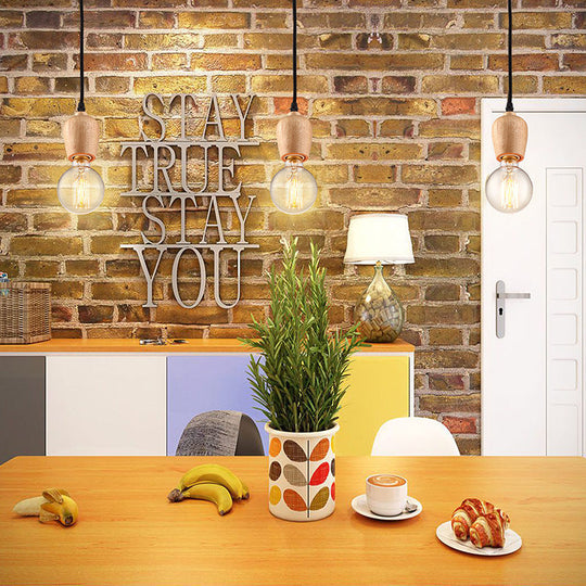 Suspension style loft avec capuchon en bois et cordon réglable, ampoule exposée - 1 tête, diamètre 2"/3"