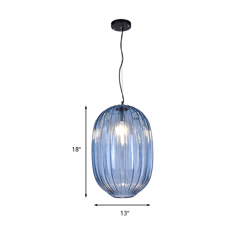 Vintage Blue Glass Lantern Pendant Light Fixture - 1 Head Suspension For Living Room
