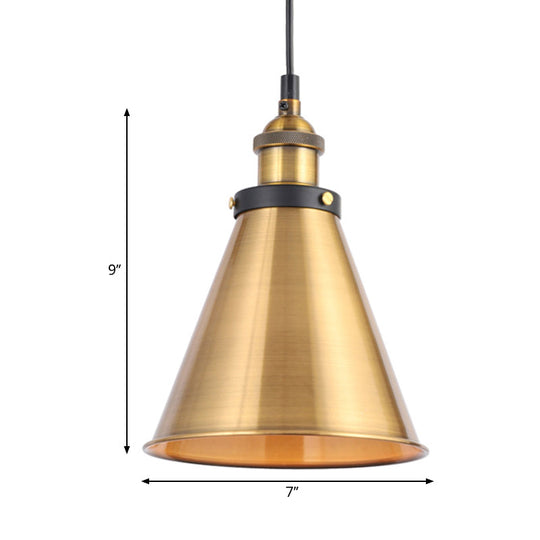 Barn Shade Metal Suspension Light - Industrial Style, Adjustable Hanging Ceiling Light with Brass Finish