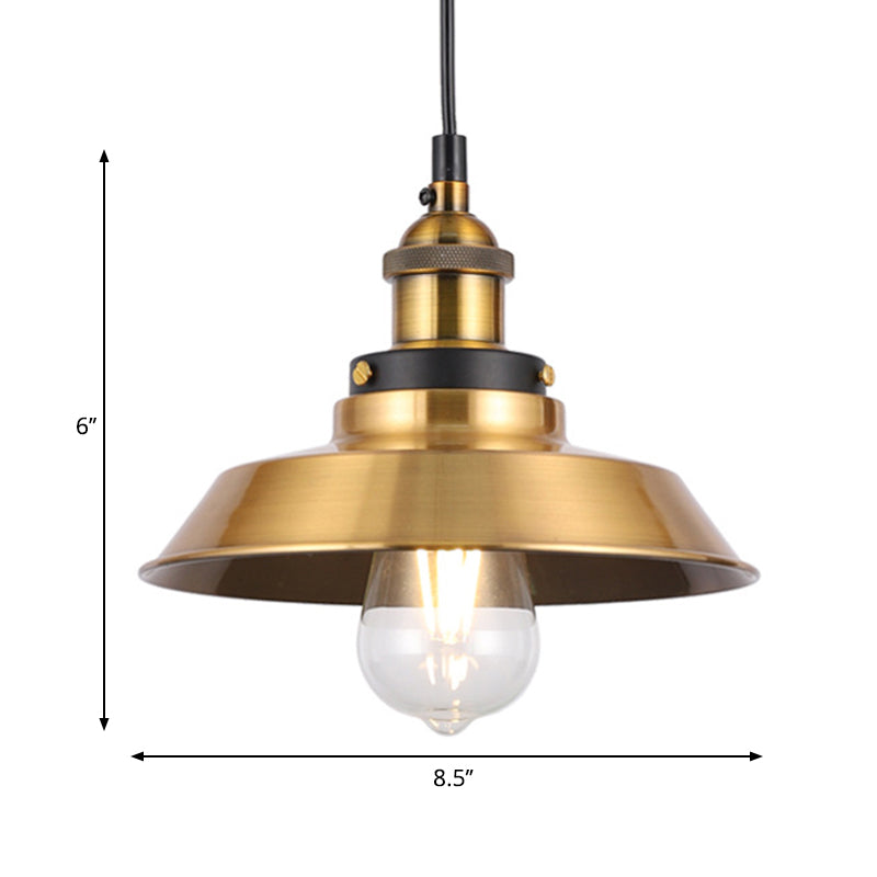 Barn Shade Metal Suspension Light - Industrial Style, Adjustable Hanging Ceiling Light with Brass Finish