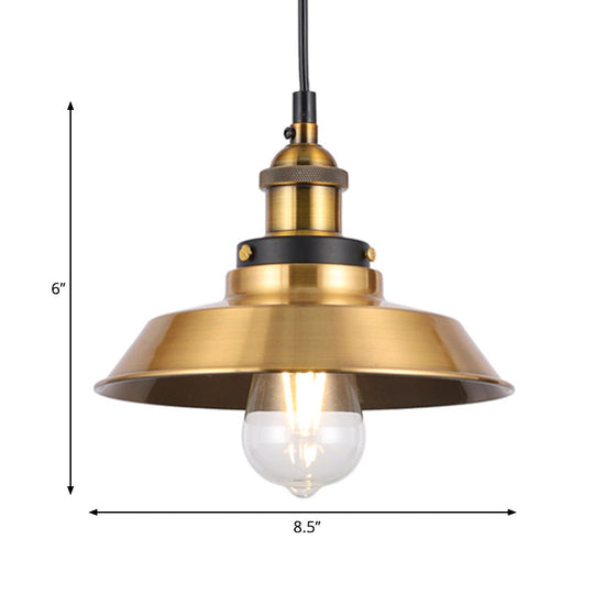 Barn Shade Metal Suspension Light - Industrial Style, Adjustable Hanging Ceiling Light with Brass Finish