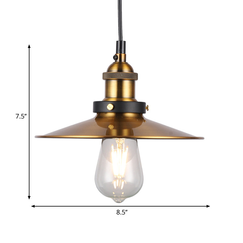 Barn Shade Metal Suspension Light - Industrial Style, Adjustable Hanging Ceiling Light with Brass Finish