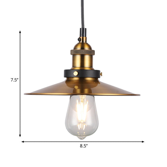 Barn Shade Metal Suspension Light - Industrial Style, Adjustable Hanging Ceiling Light with Brass Finish