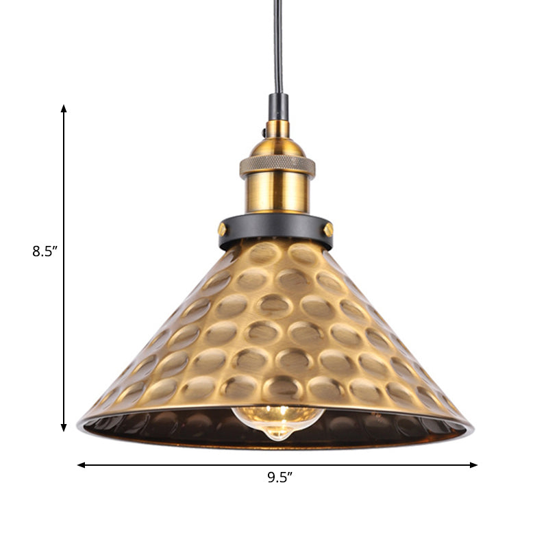 Barn Shade Metal Suspension Light - Industrial Style, Adjustable Hanging Ceiling Light with Brass Finish