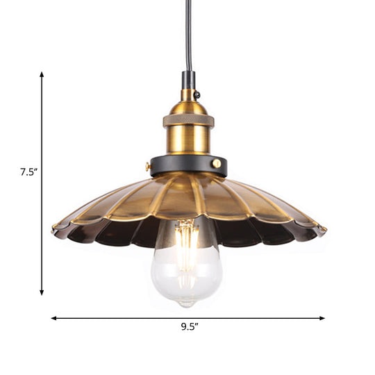 Barn Shade Metal Suspension Light - Industrial Style, Adjustable Hanging Ceiling Light with Brass Finish