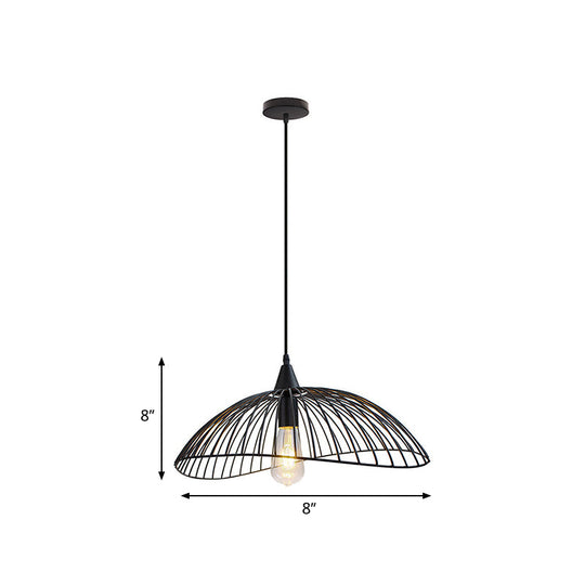 Industrial Style 1-Head Caged Ceiling Light With Waveform Design - Black 8/19.5Dia