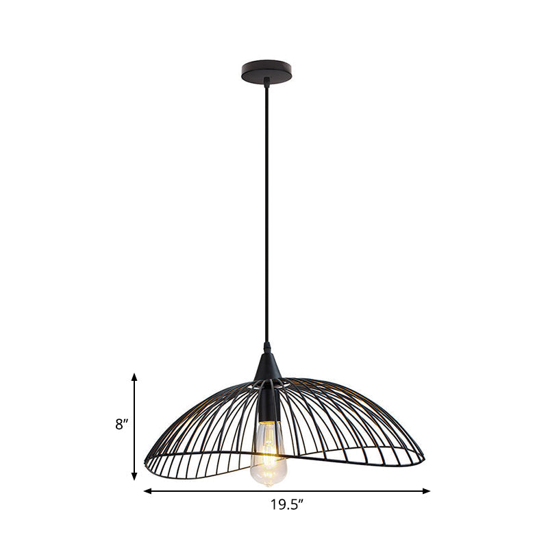 Industrial Style 1-Head Caged Ceiling Light With Waveform Design - Black 8/19.5Dia