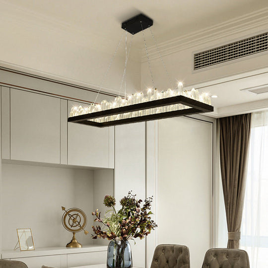 Sleek Led Ring Chandelier Crystal Pendant Light For Modern Living Rooms - Black