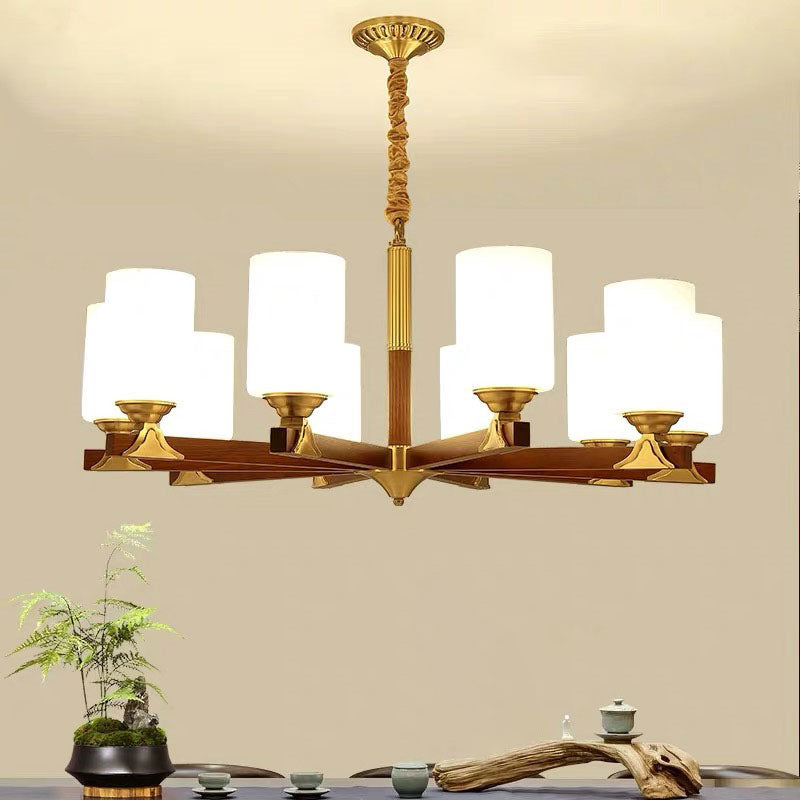 Opaline Glass Cylindrical Chandelier Pendant Light For Minimalistic Living Room
