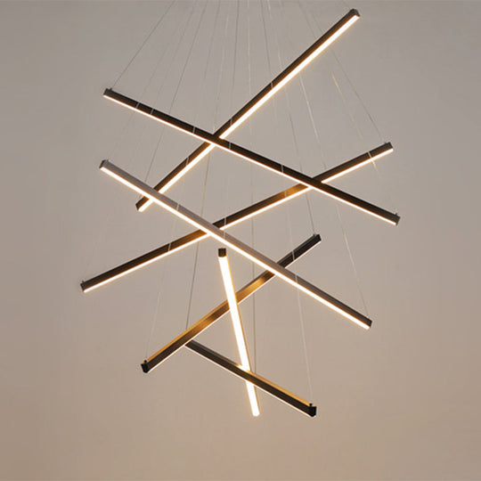Minimalist Black LED Chandelier: Stylish Metal Suspension Lamp for Lobby
