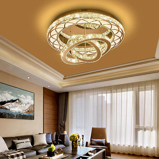 Modern LED Crystal Flush Mount Ceiling Lamp in Chrome - 23.5"/31.5" Wide Ring - Ideal for Living Room