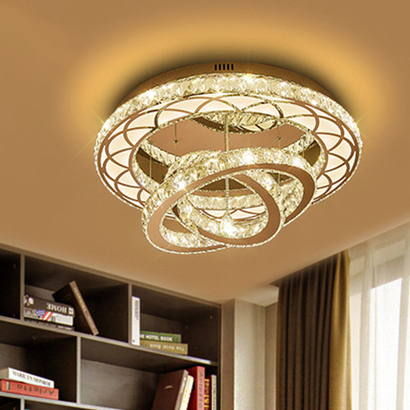 Modern LED Crystal Flush Mount Ceiling Lamp in Chrome - 23.5"/31.5" Wide Ring - Ideal for Living Room