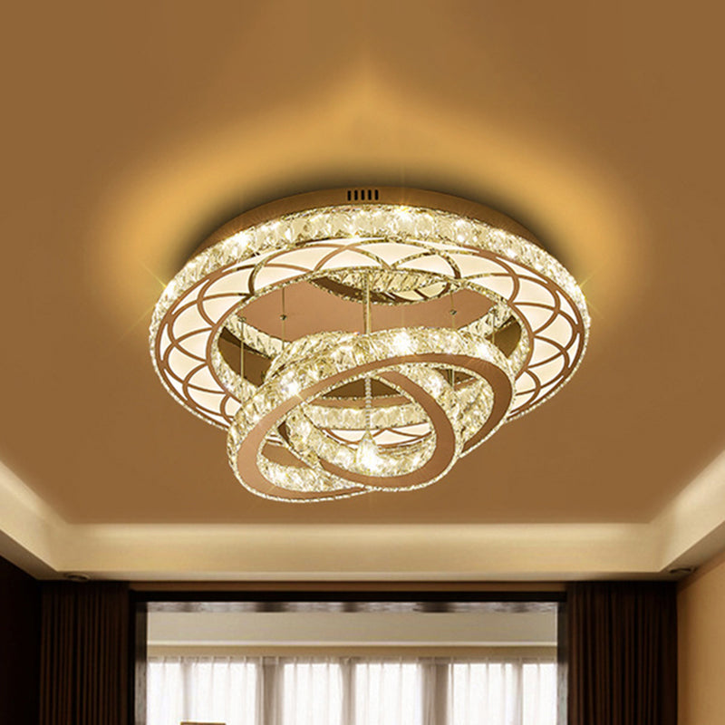 Modern LED Crystal Flush Mount Ceiling Lamp in Chrome - 23.5"/31.5" Wide Ring - Ideal for Living Room