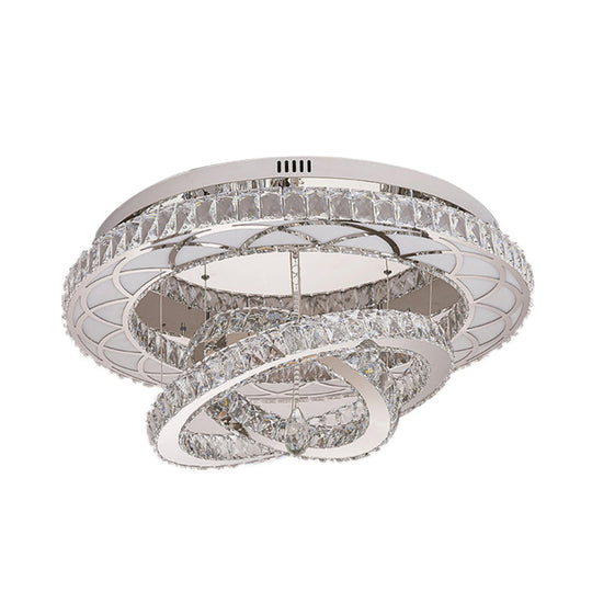 Modern LED Crystal Flush Mount Ceiling Lamp in Chrome - 23.5"/31.5" Wide Ring - Ideal for Living Room