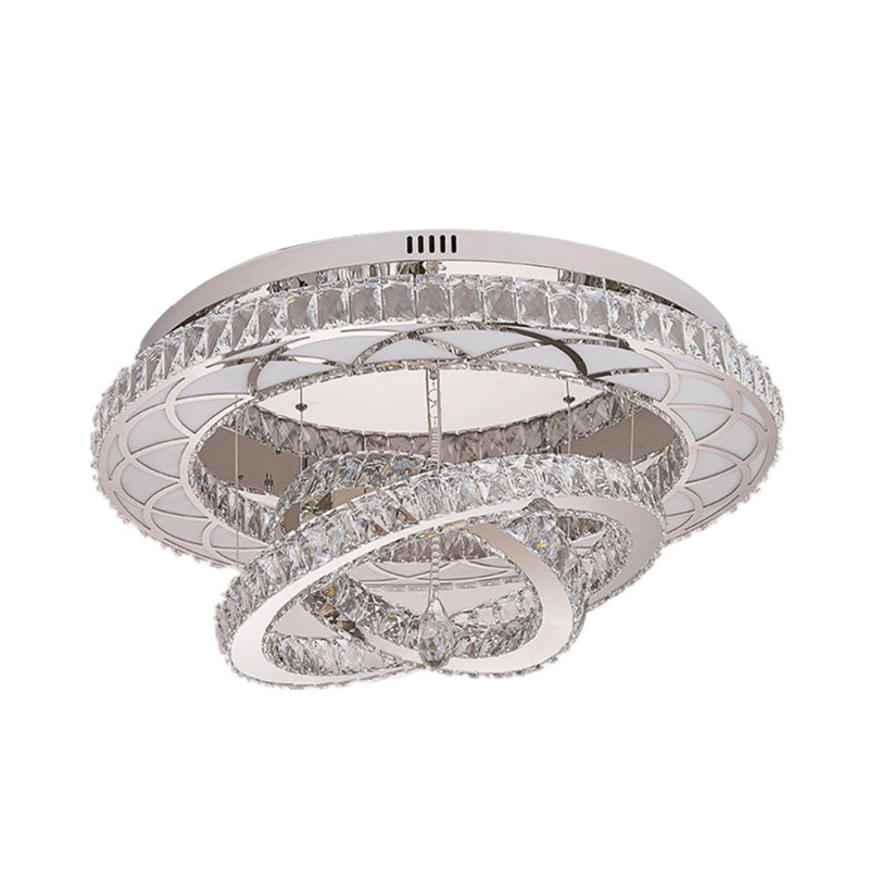 Modern Led Crystal Flush Mount Ceiling Lamp In Chrome - 23.5/31.5 Wide Ring Ideal For Living Room