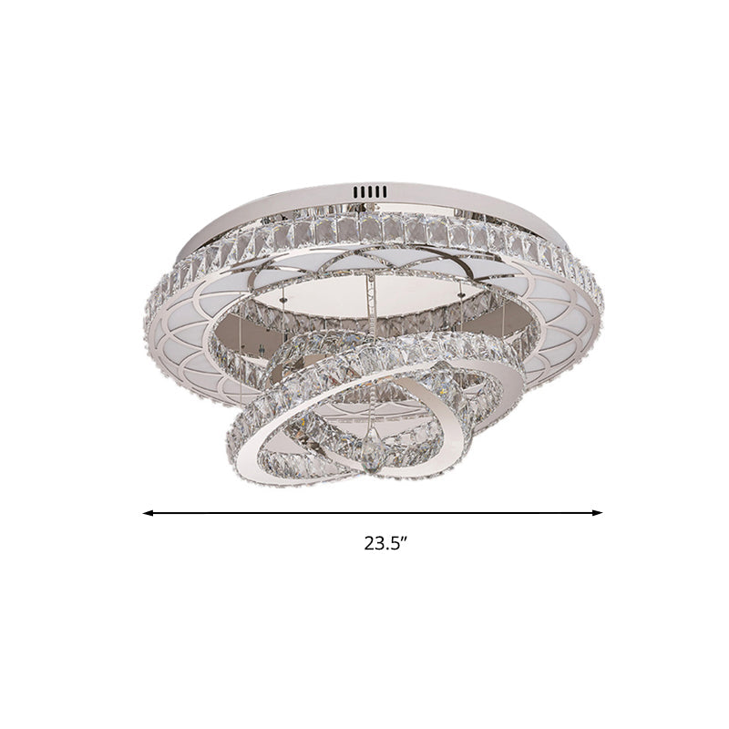 Modern LED Crystal Flush Mount Ceiling Lamp in Chrome - 23.5"/31.5" Wide Ring - Ideal for Living Room