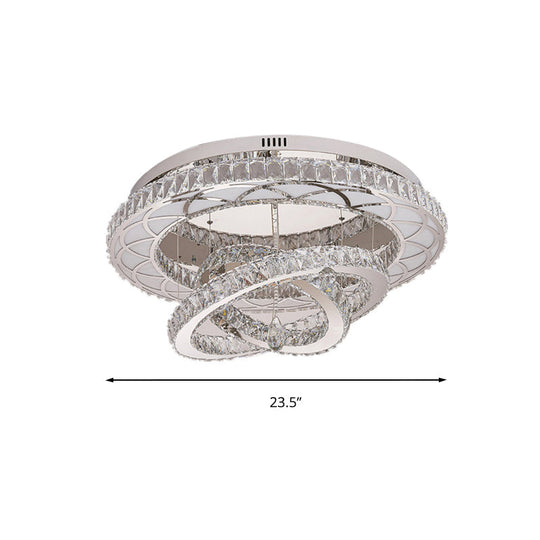 Modern LED Crystal Flush Mount Ceiling Lamp in Chrome - 23.5"/31.5" Wide Ring - Ideal for Living Room