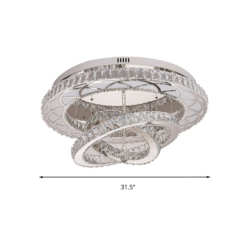 Modern LED Crystal Flush Mount Ceiling Lamp in Chrome - 23.5"/31.5" Wide Ring - Ideal for Living Room