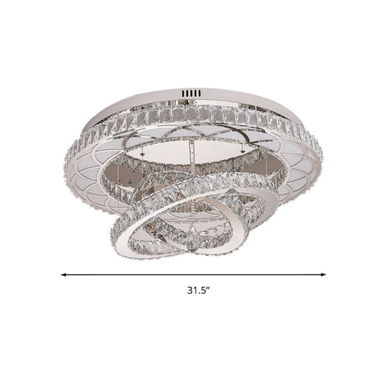 Modern LED Crystal Flush Mount Ceiling Lamp in Chrome - 23.5"/31.5" Wide Ring - Ideal for Living Room