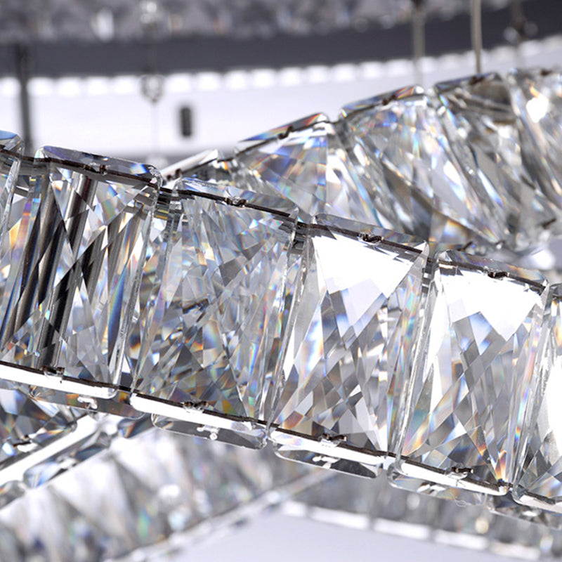 Modern LED Crystal Flush Mount Ceiling Lamp in Chrome - 23.5"/31.5" Wide Ring - Ideal for Living Room