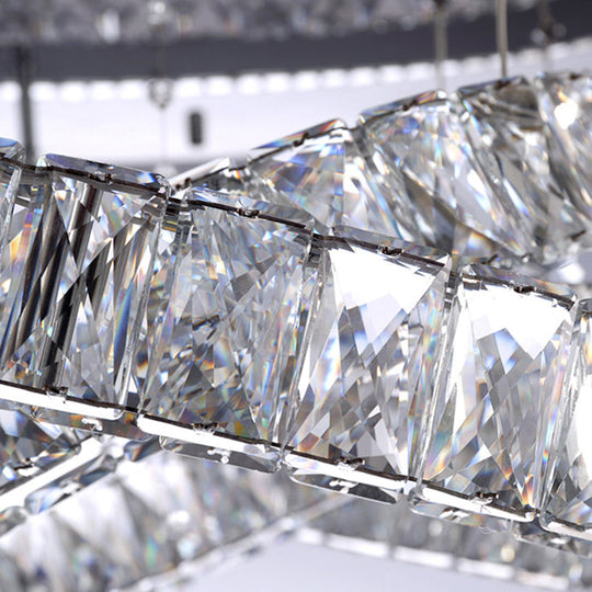 Modern LED Crystal Flush Mount Ceiling Lamp in Chrome - 23.5"/31.5" Wide Ring - Ideal for Living Room