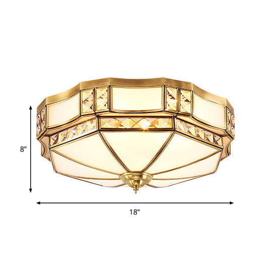 Traditional Yurt Flush Mount Lamp with Crystal Accent - 3/4/6 Lights and White Glass Ceiling