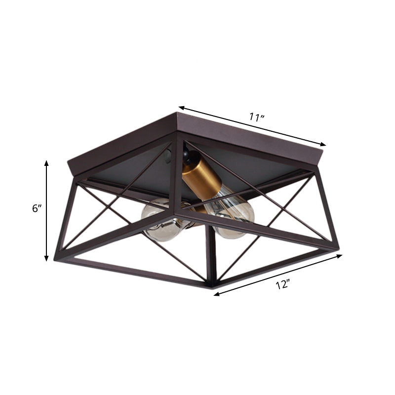 Industrial Style Metal Flush Ceiling Light Fixture - 10"/12" Wide - 2 Bulbs - Coffee Tone - Ideal for Restaurants