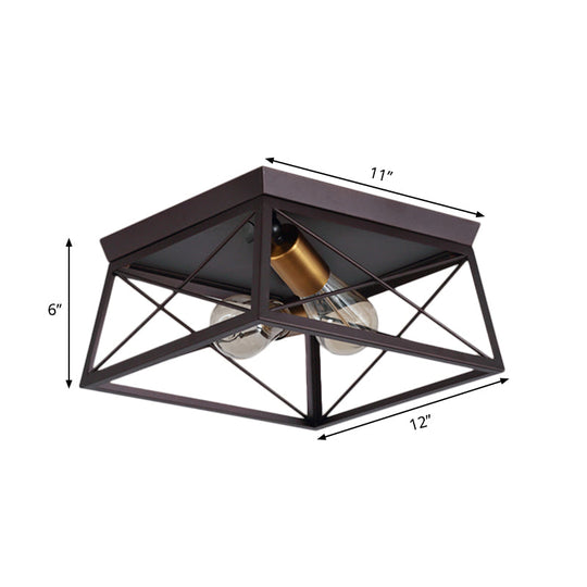 Industrial Style Metal Flush Ceiling Light Fixture - 10"/12" Wide - 2 Bulbs - Coffee Tone - Ideal for Restaurants