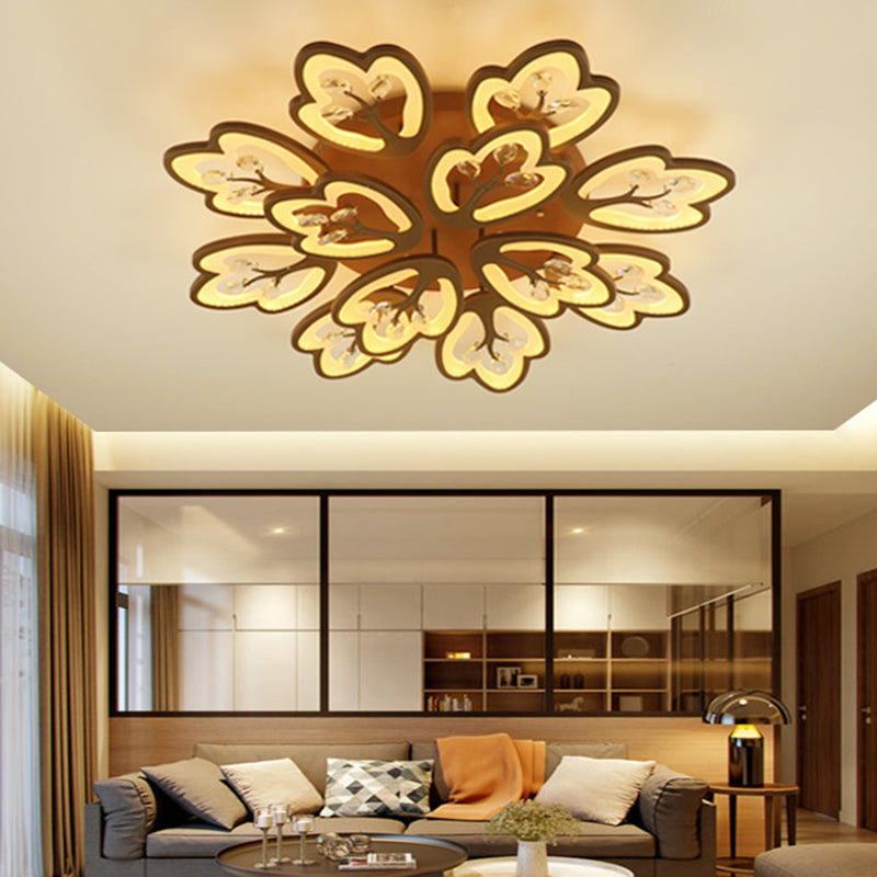 Modern Acrylic Floral Ceiling Mount Light Fixture - Coffee Finish 12/15 Lights Warm/White/3 Color