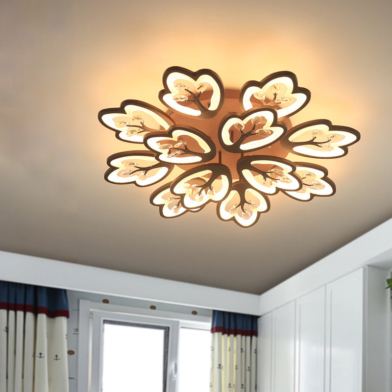 Modern Acrylic Floral Ceiling Mount Light Fixture - Coffee Finish, 12/15 Lights, Warm/White/3 Color Options, 37.5"/41" Wide