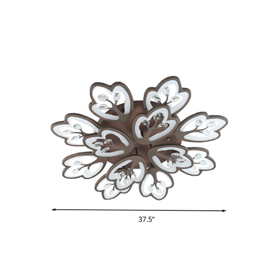 Modern Acrylic Floral Ceiling Mount Light Fixture - Coffee Finish, 12/15 Lights, Warm/White/3 Color Options, 37.5"/41" Wide