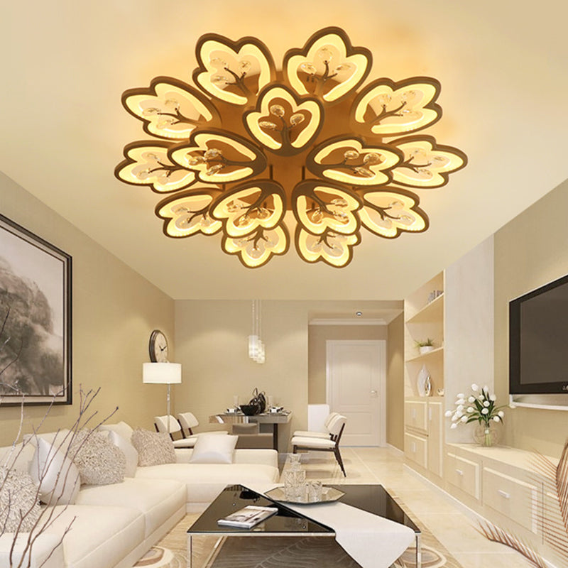 Modern Acrylic Floral Ceiling Mount Light Fixture - Coffee Finish, 12/15 Lights, Warm/White/3 Color Options, 37.5"/41" Wide