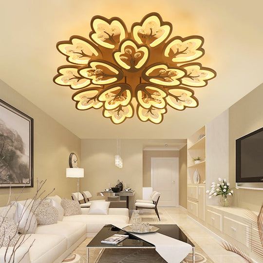 Modern Acrylic Floral Ceiling Mount Light Fixture - Coffee Finish 12/15 Lights Warm/White/3 Color