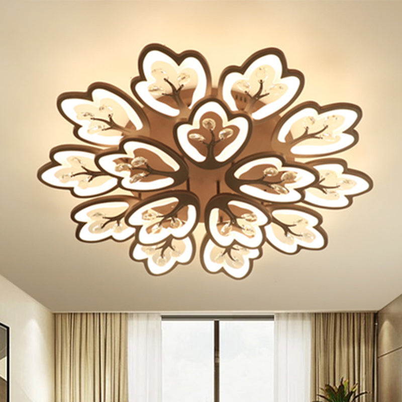 Modern Acrylic Floral Ceiling Mount Light Fixture - Coffee Finish, 12/15 Lights, Warm/White/3 Color Options, 37.5"/41" Wide