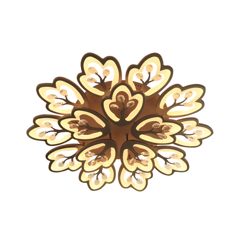 Modern Acrylic Floral Ceiling Mount Light Fixture - Coffee Finish, 12/15 Lights, Warm/White/3 Color Options, 37.5"/41" Wide
