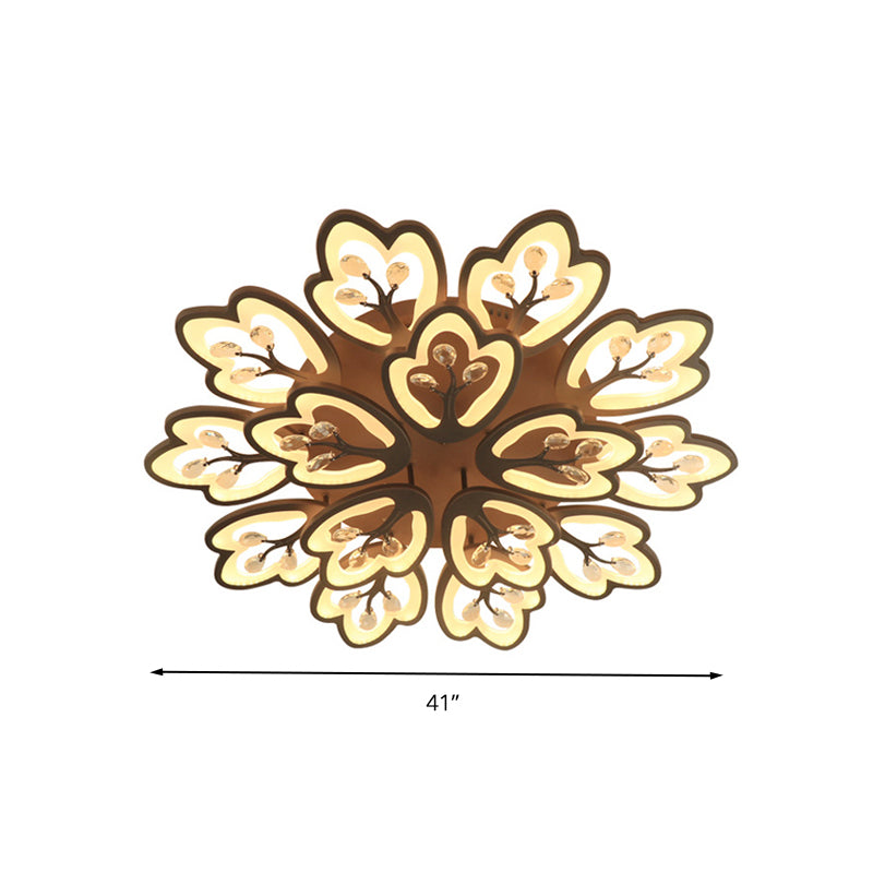 Modern Acrylic Floral Ceiling Mount Light Fixture - Coffee Finish, 12/15 Lights, Warm/White/3 Color Options, 37.5"/41" Wide