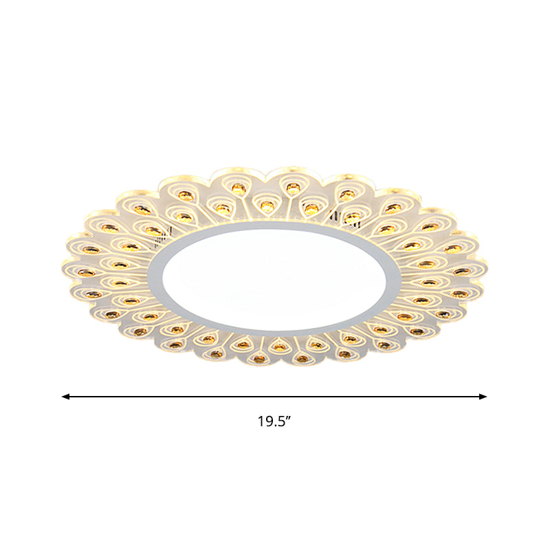 Modern LED White Flush Light with Peacock Tail Design, 14"/19.5" Diameter