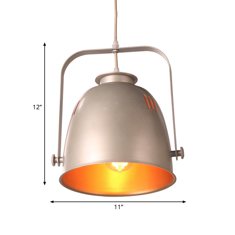 Industrial Style Pendant Lighting with Gold Interior, Bucket Metallic Shade - Ideal for Restaurants - 1-Light Ceiling Fixture