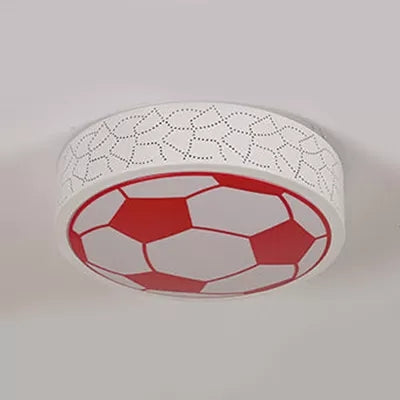 Creative Metal Soccer Ceiling Light For Kids Bedroom And Bathroom - Flush Mount Sport Lighting Red /