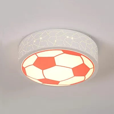 Creative Metal Soccer Ceiling Light For Kids Bedroom And Bathroom - Flush Mount Sport Lighting Red /