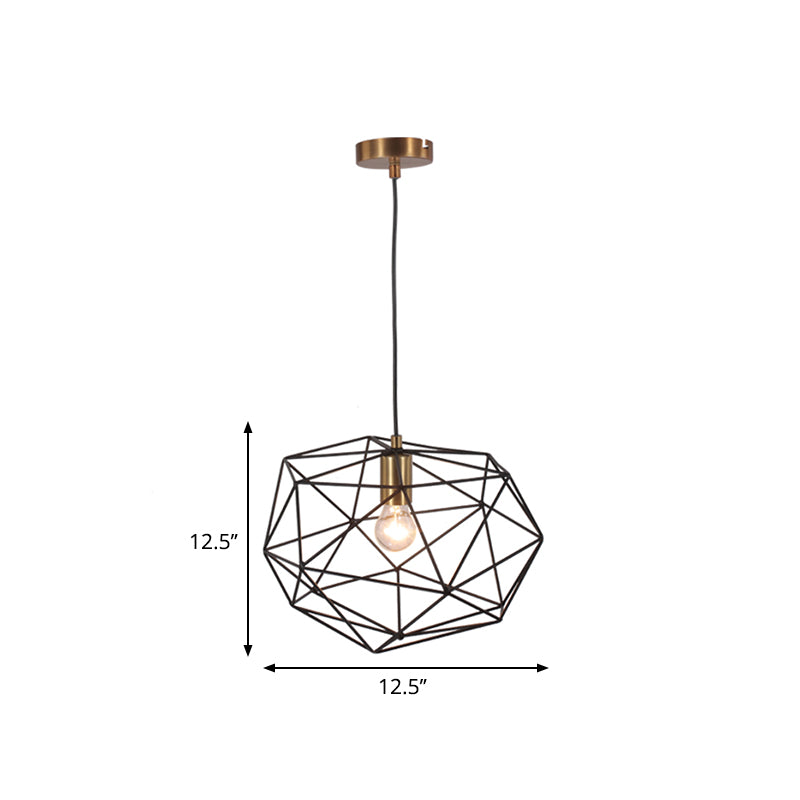 Black Vintage Style Wire Cage Pendant Lamp - 1-Light Metallic Hanging Fixture For Dining Room