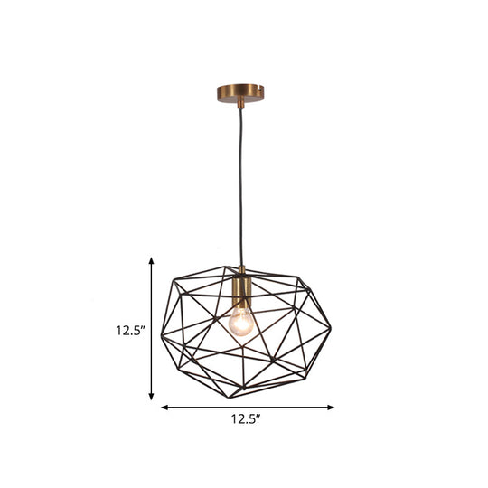 Black Vintage Style Wire Cage Pendant Lamp - 1-Light Metallic Hanging Fixture For Dining Room