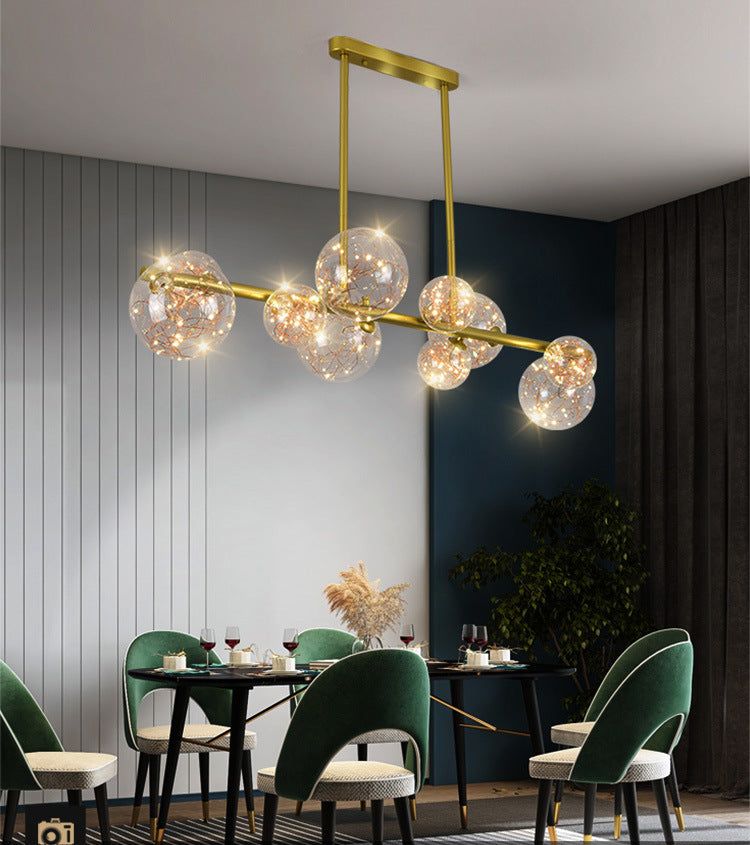 Gold Mid-Century Pendant Light - Stylish Spherical Clear Glass Ceiling Fixture For Dining Table