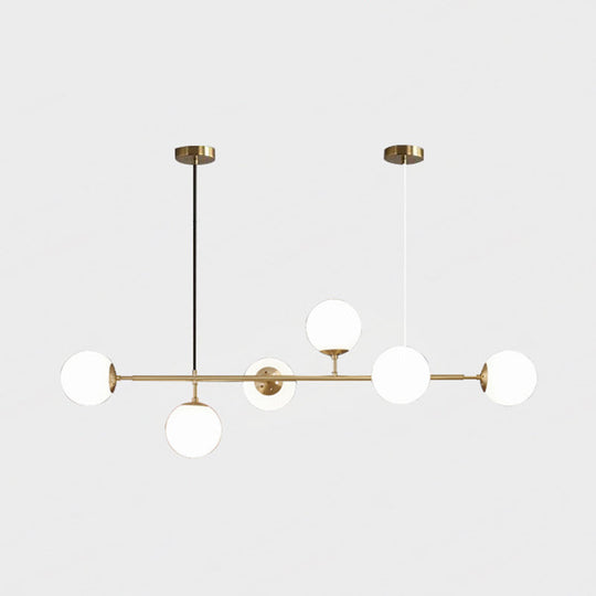 Modern Gold Metal Island Pendant Lighting With 6 Lights And Spherical Glass For Dining Table Cream