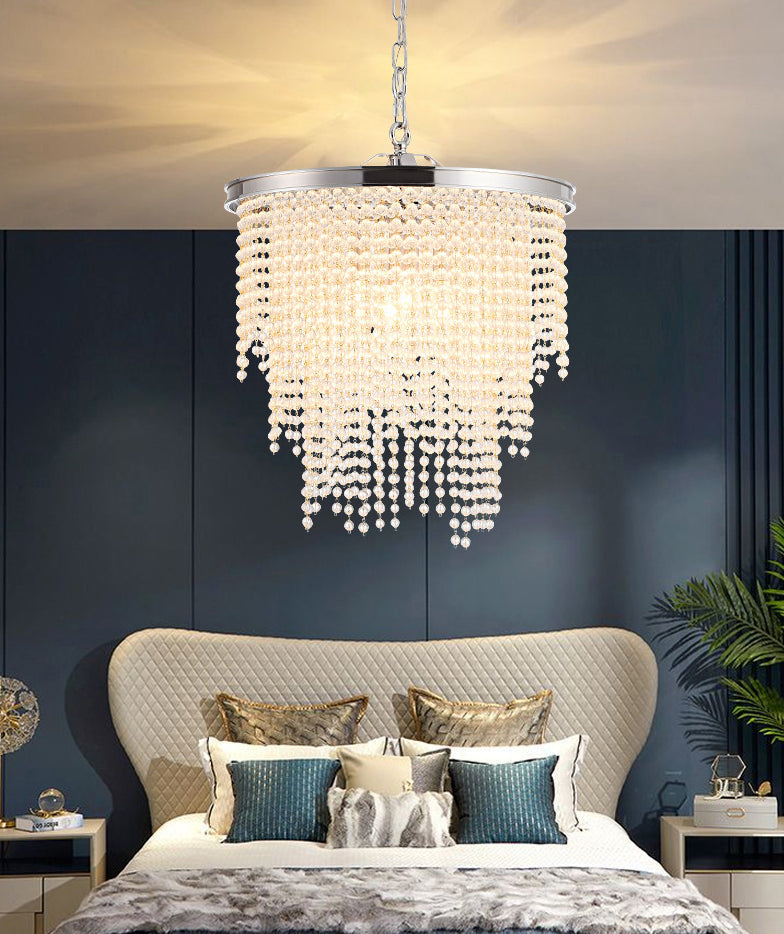 Modern Luxurious Crystal Round Pendant Lamp - 4-Light Cascading Design Ideal For Small Living Rooms